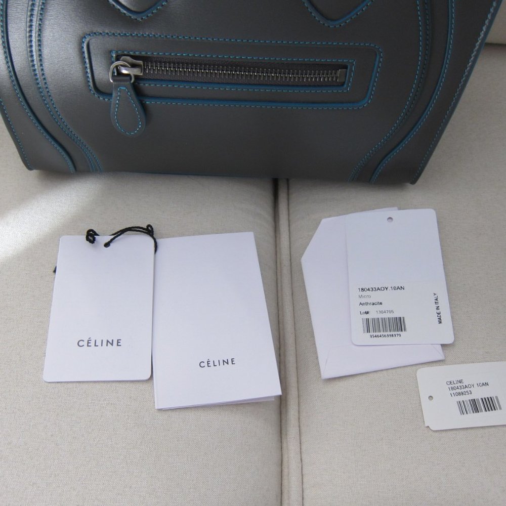 Celine Micro Luggage Tote -- Satin Debossed Calfskin Anthracite Like New - Picture 9 of 9
